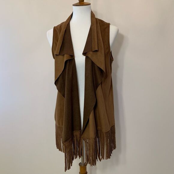 APT 9 Boho Fringe long brown open draped vest OSFA - Picture 6 of 6